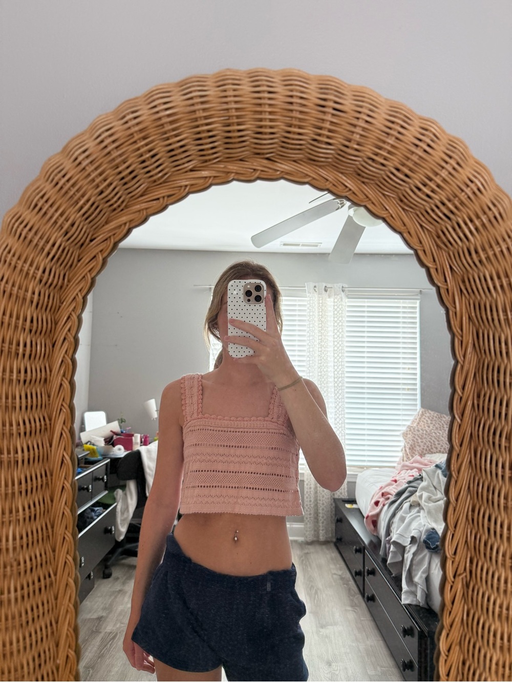 aerie Pink Crochet Square-Neck Crop Tank